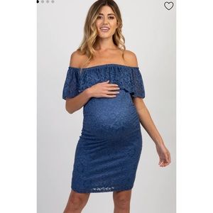 HP🎉 PinkBlush Blue Lace Maternity Dress